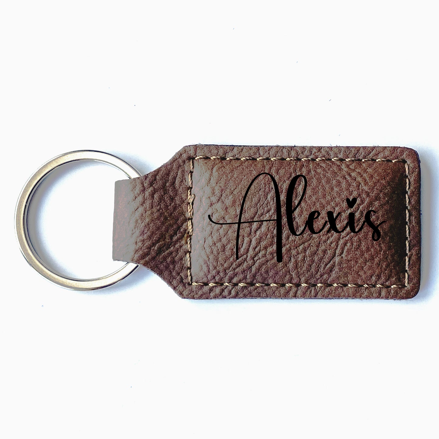 Bay Brown faux leather keychain with customized name.