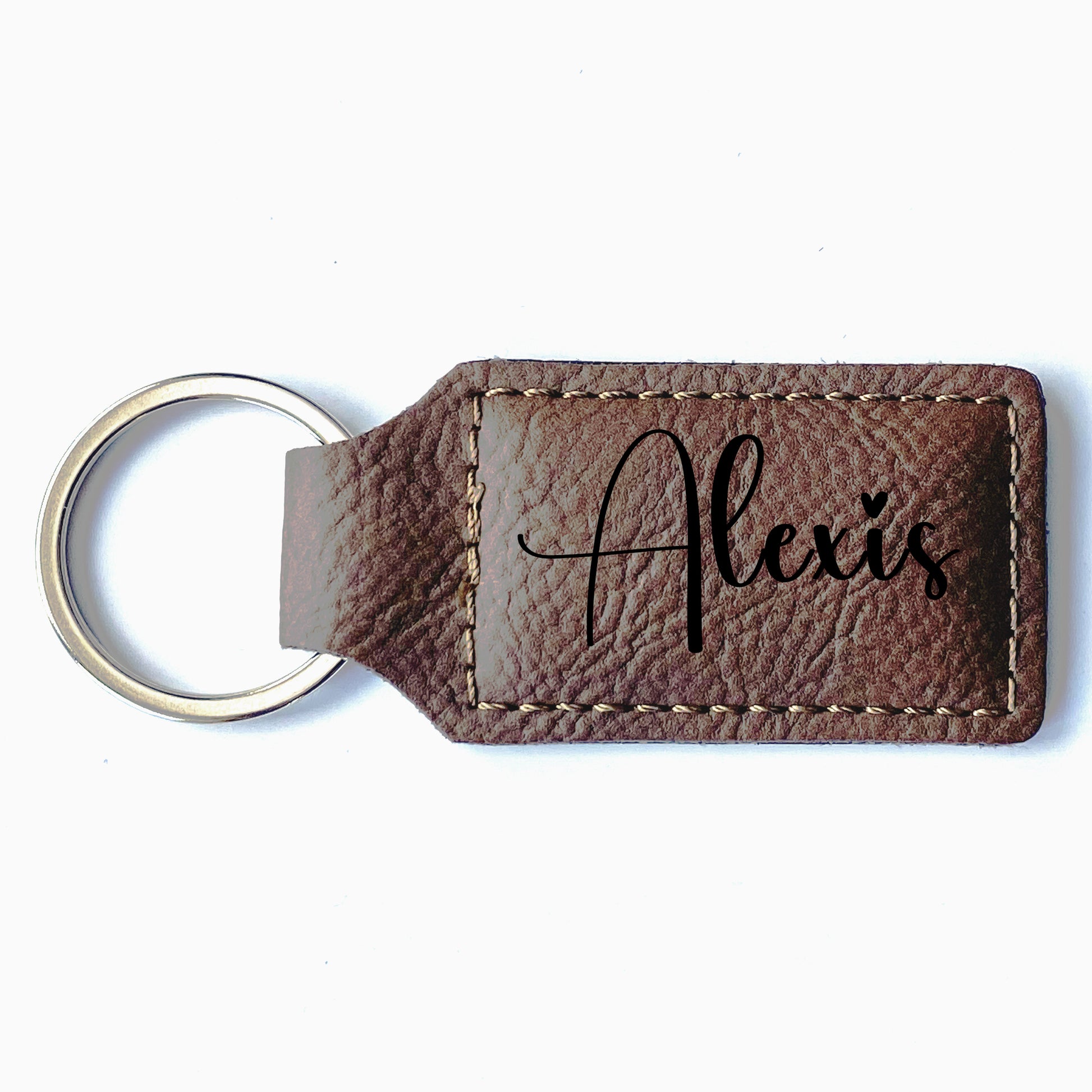 Bay Brown faux leather keychain with customized name. 