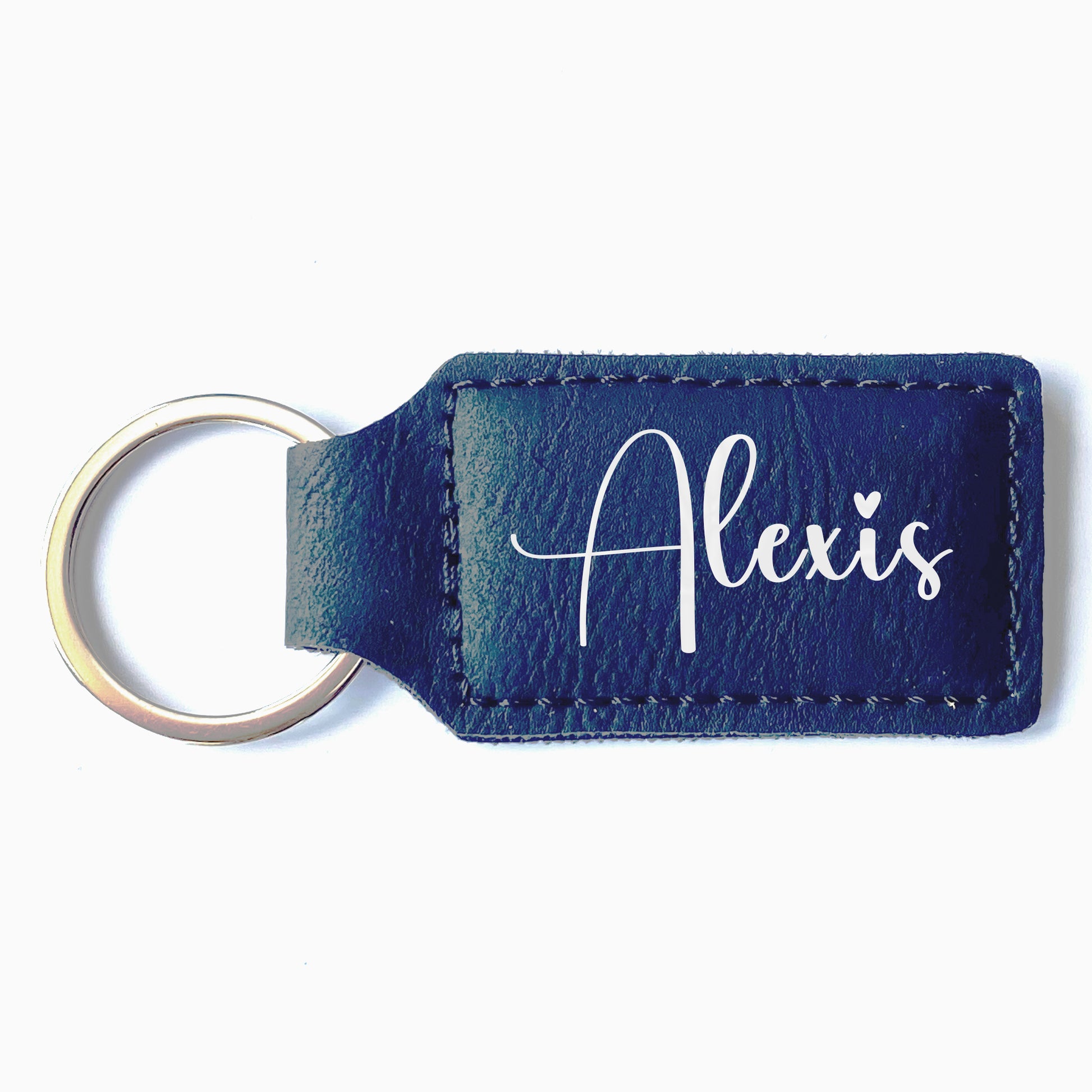 Black faux leather keychain with customized name. 