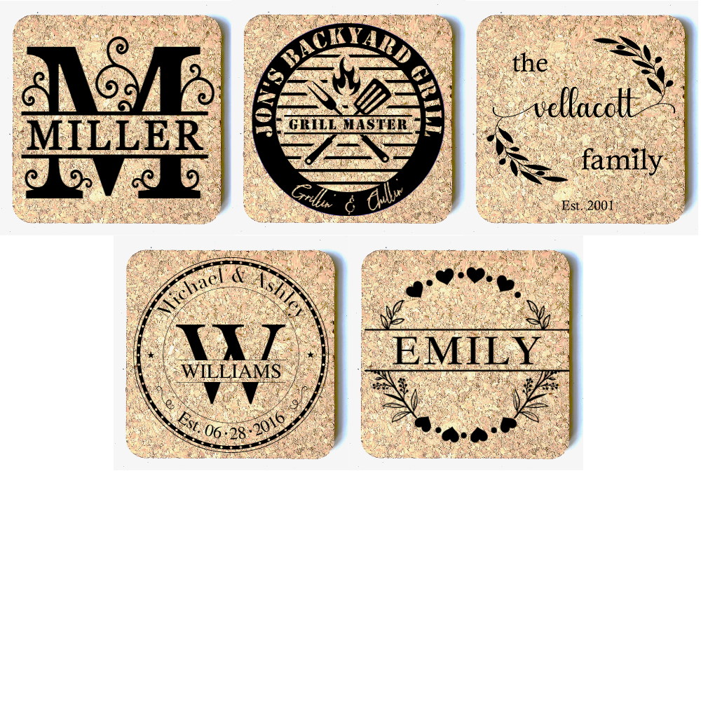 Personalized Square Cork Coasters (Set of 6)