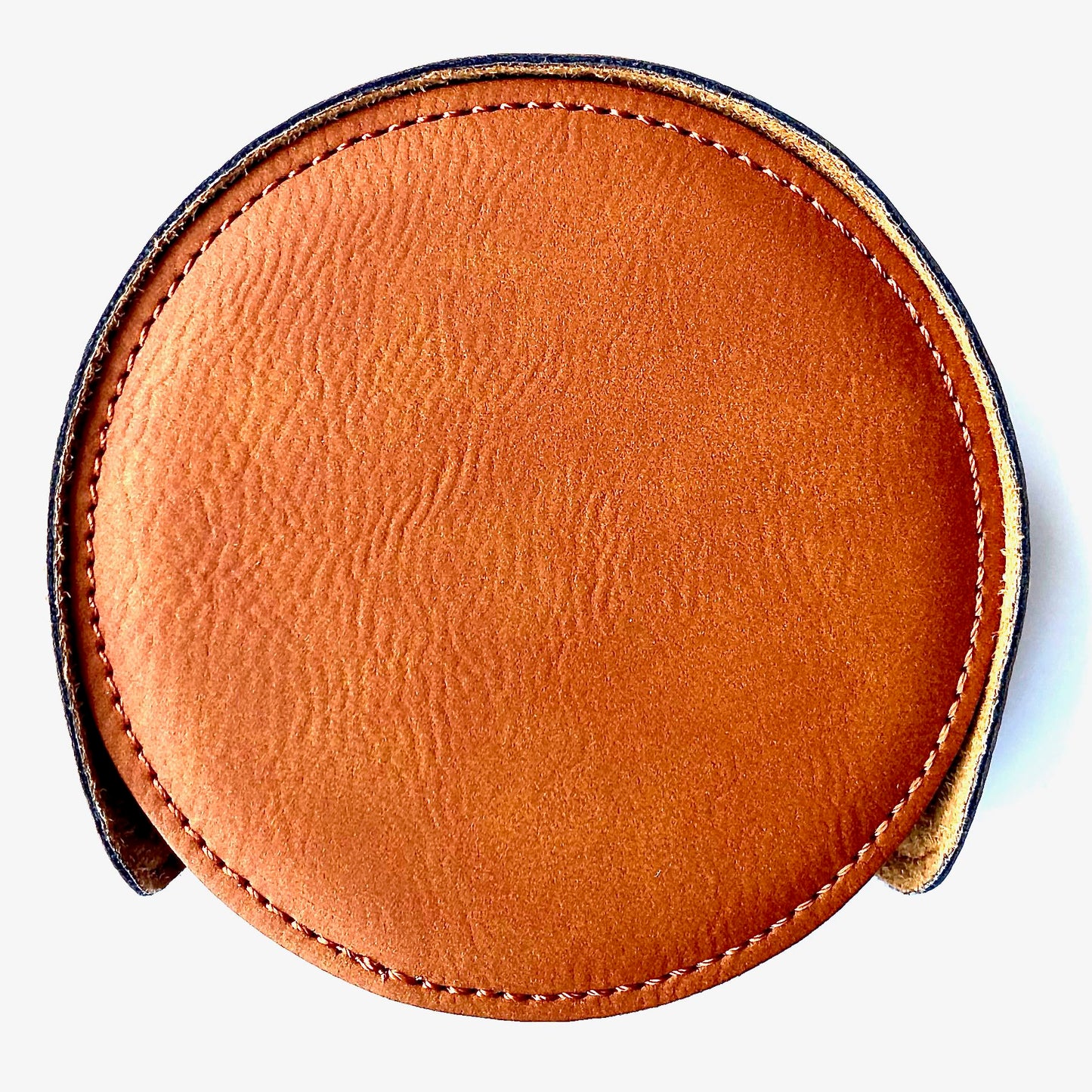 Personalized Round Leather Coaster with Holder (Set of 6)