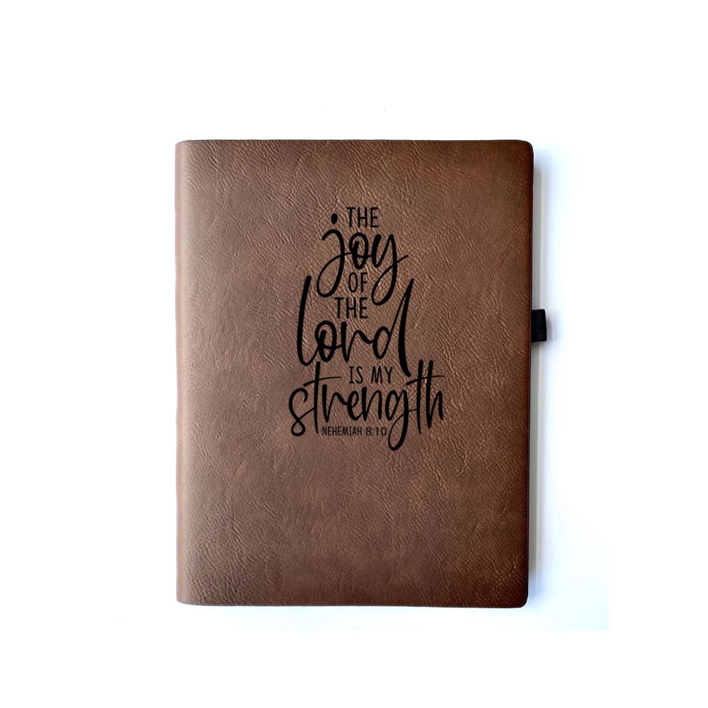 Bay Brown Faux leather journal with "Faith Can Move Mountains Matthew 17:20" engraved on it. Can be personalized with your name or business logo in the bottom right corner. A matchinpen can be engraved to complete the set.