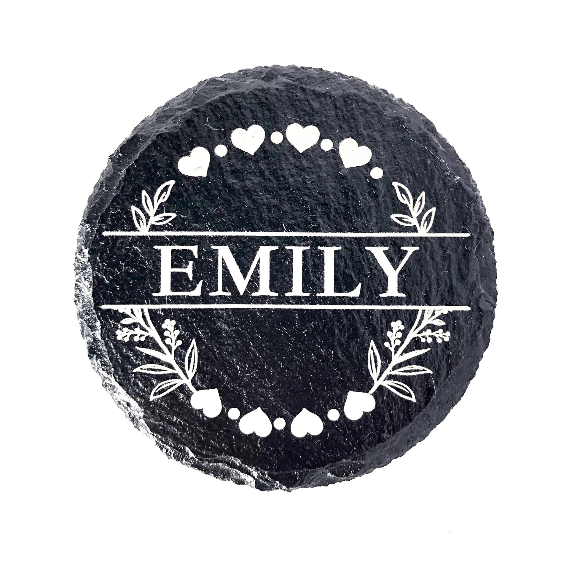 Personalized luxury slate coaster with Heart Wreath design with a name of your choice. 